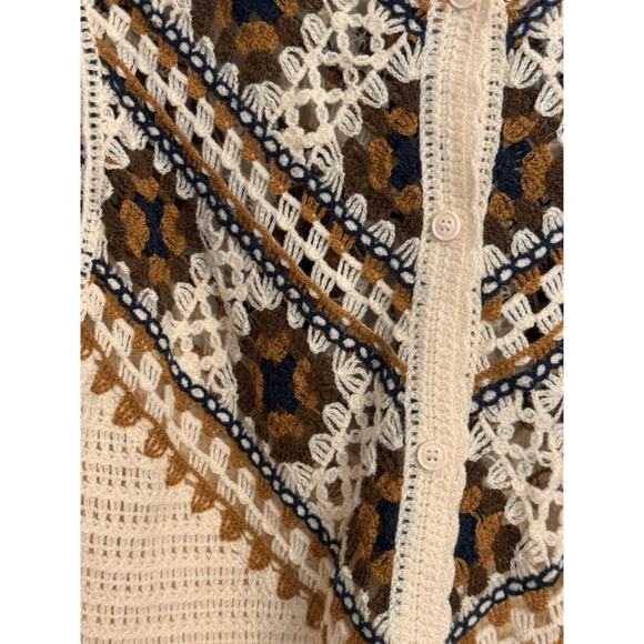 Women's Cream Knit Boho Granny Cottagecore Button Up Cardigan Sweater Sz L Prep - Picture 6 of 8